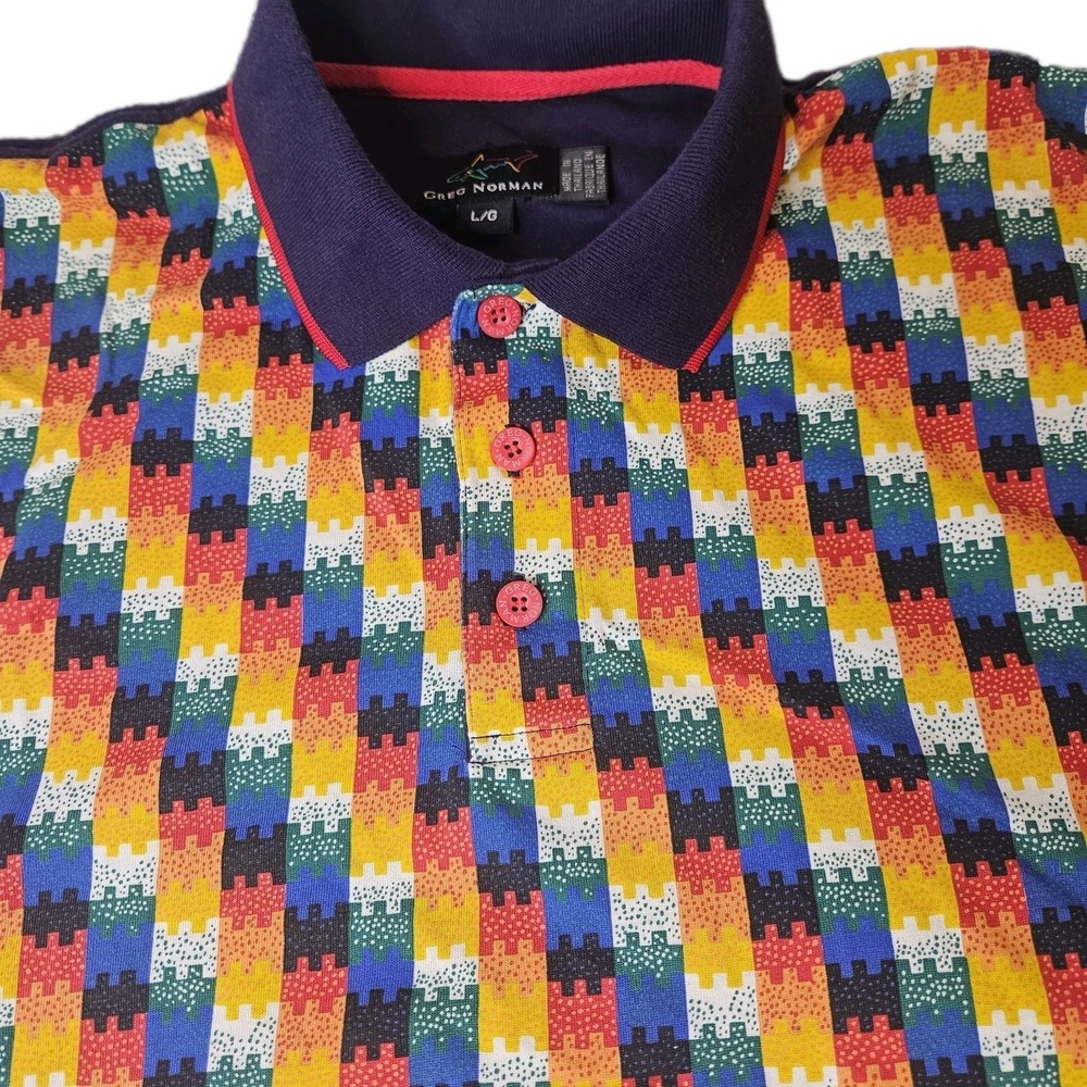 Vintage Greg Norman Golf Polo Shirt Size Large Colorful Zig Zag Geometric Print
